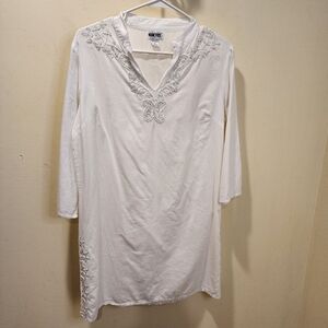 KAKTUS Women's White Cotton Quarter Sleeves Tunic Top Size M